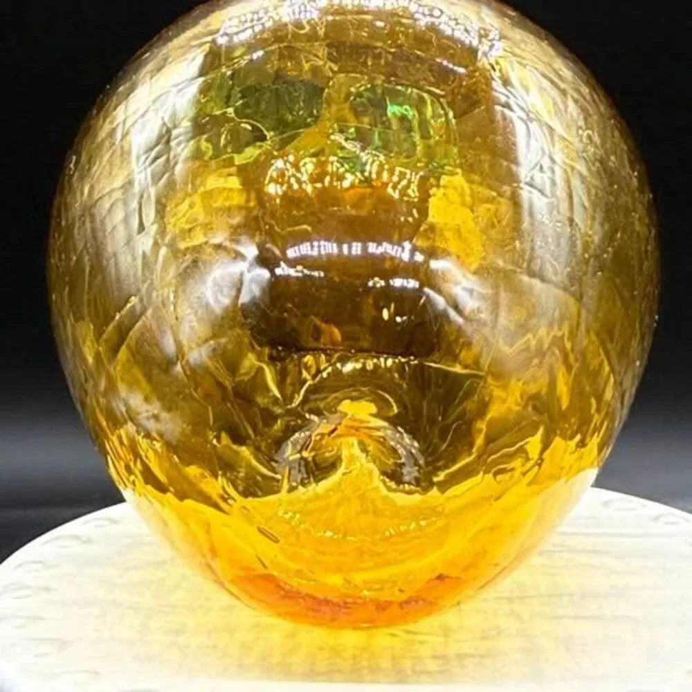 Vintage Amber Crackle Glass Apple Decor